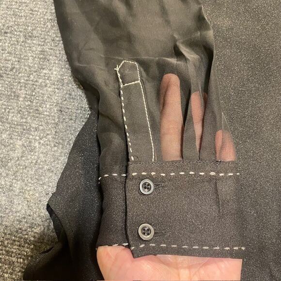 Cowgirl Up Black Sheer Long Sleeve Blouse Top Stitch Western Chic Womens Medium - Picture 4 of 11